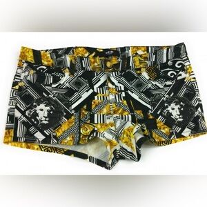 Versus Versace Black and Gold Baroque Print Jean Shorts
